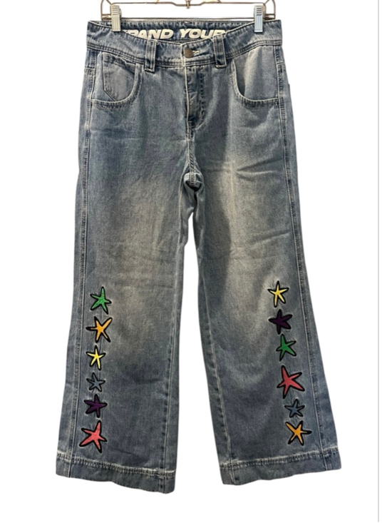 A. Lab Denim - A. LAB Ether Stars Blue Ultra Loose 90's Inspired Embroidered Stars Jeans Size 4